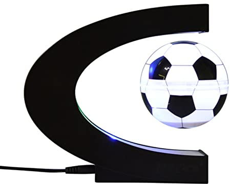 SYFUNLV Magnetische Schwebender Globus,Rotierende Erde Globus Kugel,Schwebender Globus mit LED-Lichtern, Wohnkultur Büro Dekoration Geografie Bildungs Kinderspielzeug Geschenk (Fußball)