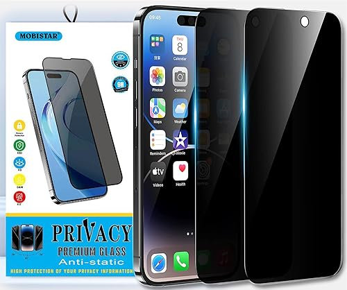 MOBISTAR® Privacy Screen Protector for iPhone 12 Pro/iPhone 12 (6.1-Inch), Anti-Spy Tempered Glass Film, Impact-Resistant, Anti-Scratch, Full Coverage, Case-Friendly, 2-Pack