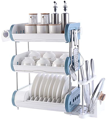 Escurreplatos Escurridor De Platos Escurridor Platos Escurre Platos Sobre Fregadero Plastico Para Muebles De Cocina Cocina Con Cubierta Alta Capacidad (Blue,41.8x31x 61cm)