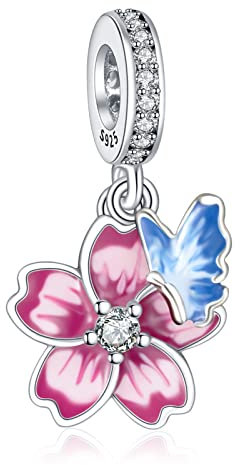 LaMenars Charme fleur papillon Charm for 925 Bracelet et collier femme en argent sterling Noël pendentif Saint Valentin fête des mères cadeau pour fille