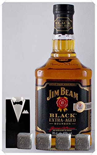 Jim Beam Black 7 Jahre Bourbon Whiskey + 4 Whisky Kühlsteine im Smoking