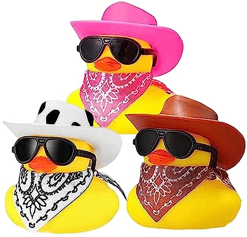 WOBBLO Ente für Autos, Gummi-Ente für das Armaturenbrett, Quietsche-Ente, Badespielzeug, gelbe Ente, Auto-Ornament, lustige Cowboy-Ente, Tütenfüller, Auto-Ornamente für das Armaturenbrett