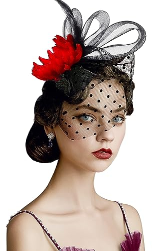 Coucoland Fascinators 1920 Fascinator Hut Damen Feder Blumen Mesh Elegant Hochzeit Fascinator Haarreif Cocktail Tee Party Accessoires