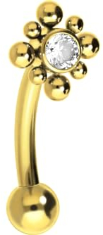 PIERCINGLINE Titan Banane mit Push Fit KRISTALL + KUGELQUADRAT Piercing Auge Ohr Helix Tragus Conch 1,2 x 8 mm Goldfarben