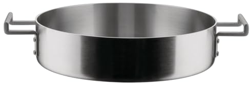 Alessi Convivio DC102/28 - Casseruola Bassa a Due Manici in Trilamina di Design, Adatta a Induzione, in Acciaio Inossidabile e PVD con Fondo in Acciaio Magnetico, 28 cm, Satinata