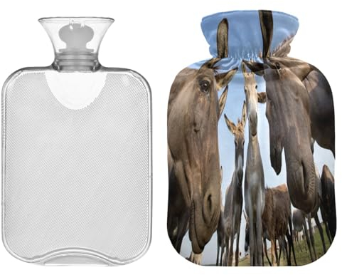 ZZXXB Funny Donkey Wärmflasche mit Fleece-Bezug, PVC-Wärmbeutel, 1 Liter