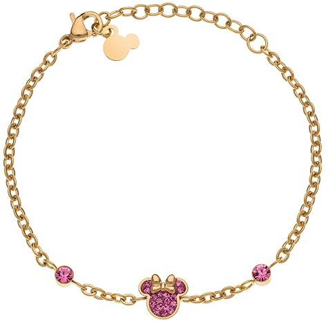 Disney Minnie Mädchen-Armband, Edelstahl, Zirconia Kristall, 13+5cm, Schmuck, Gold