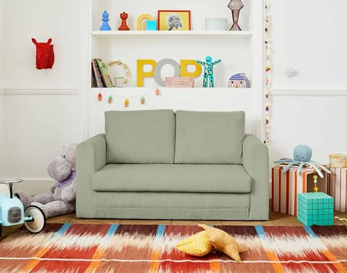 Bestmobilier Marilia - 2-Sitzer Sofa – mit Schlaffunktion – aus Cord Salbeigrün