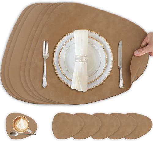Premium Tischset aus Leder-Imitat - Kunstleder Platzset abwaschbar und wasserdicht Braun T6