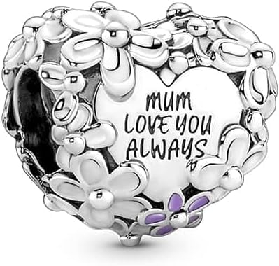 PHCLASY Danke Mama's Flower Charm fit Armbänder Halsketten und europäische Schlange Kette aus Sterling Silber,Geschenk zum Muttertag für Frauen