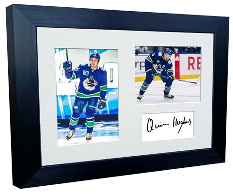 Kitbags & Lockers Quinn Hughes Vancouver Canucks NHL Autogramm-Foto-Bilderrahmen, 30,5 x 20,3 cm, A4, Eishockey-Poster, Geschenk, dreifach