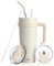 Taza de viaje con asa y popote, vaso con tapa, taza de café de acero inoxidable con + 2 pajitas y tapas, botella de agua aislada al vacío a prueba de fugas para bebidas calientes y heladas (crema, 30