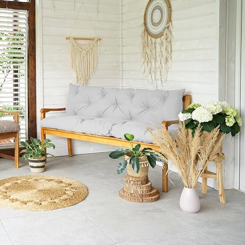 4L Textil Bankauflage Gartenbankauflage Bankkissen Polsterauflage Hollywoodschaukel Auflage für Gartenbank Sitzkissen und Rückenkissen wetterfest Stuhlkissen(180x50x50 cm),Grau UV-beständig