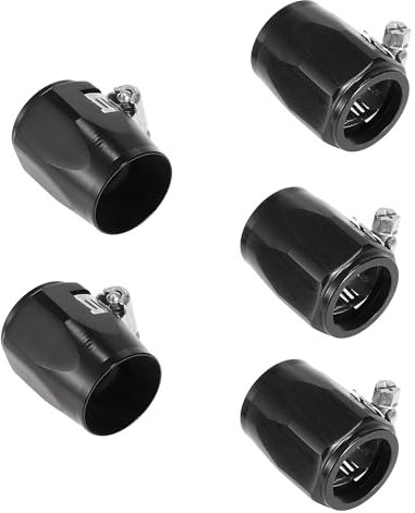 Karlass 5 x AN6 Sechskant-Schlauch-Endstück, flexible Gummi-Rohrschelle für Automobil, Motorräder, Öl, Kraftstoff, Wasserschlauch, schwarz, mit Schraubband-Adapter