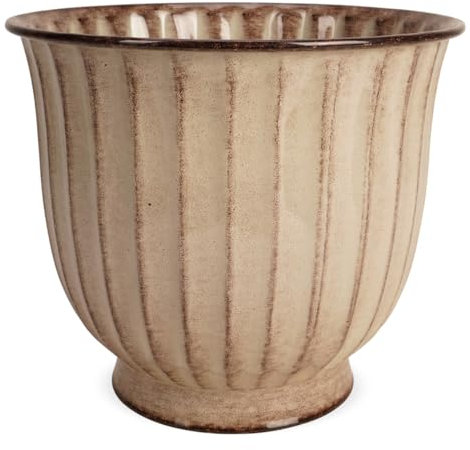 Vaso da fiori vintage color crema, diametro 26 cm, stile shabby chic, per balcone, giardino, patio, casa di campagna, in metallo, resistente alle intemperie, per interni ed esterni