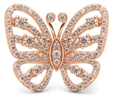 Skcess 18 Karat Roségold Partnerringe Weiß Erstellter Diamant Runden, Trauringe Schmetterling mit 1,52 Karat Diamant Ring Damen Größe 57 (18.1)
