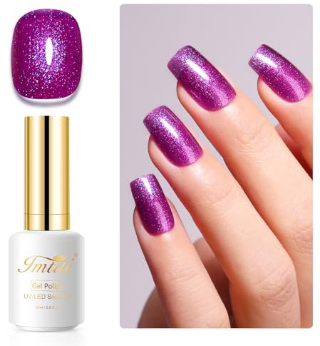 Imtiti Smalto UV glitterato, 15 ml, lilla, iridescente, glitter, smalto per unghie, soak off, LED, UV, arcobaleno, glitter UV, smalto per unghie fai da te
