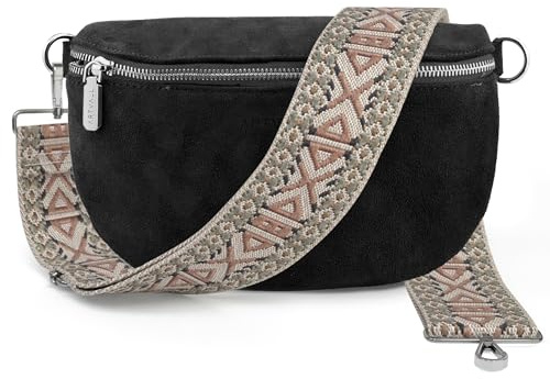 ARTVALL - Umhängetasche Wildleder Tasche Handtasche Velours Bauchtasche Klein mit Schultergurt Design Taschenband abnehmbar verstellbares Riemen Crossbody Bag Echt Ledertasche Damen mit Reißverschluss