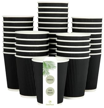 DeinPack 200 Riffelbecher schwarz 300 ml doppelwandig | to Go Pappbecher aus schwarzem Kraftkarton I Umweltfreundliche Kaffee Trinkbecher mit Hitzebarriere Bio