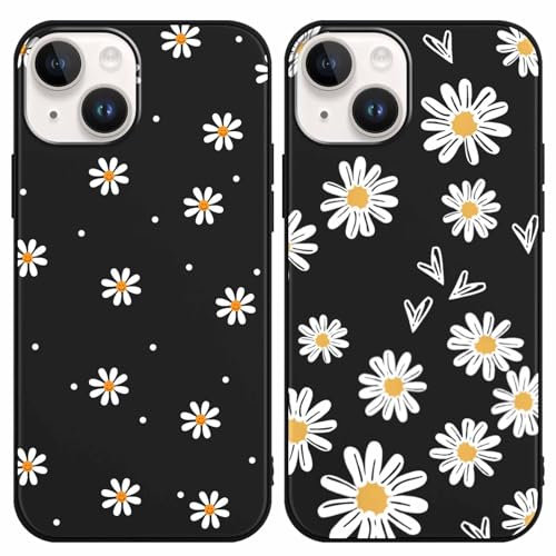 Foonary 2 Pack Phone Case Compatible with iPhone 14/iPhone 13 6.1, Slim Fit Soft TPU Silicone with Daisy Flower Design Aesthetics Pattern, Shockproof Bumper Protector Matte Cover for iPhone 14