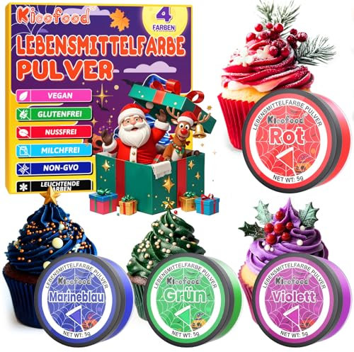Lebensmittelfarbe Pulver - 4 Farben Lebensmittelfarbe, Konzentriertes Food colouring, Lebensmittelfarbe Rot Grün Marineblau Violett zum Kuchendekorieren, Backen, Zuckerguss, Dessert, Kochen - 5g