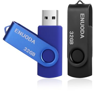 ENUODA Chiavetta USB 32GB 2 Pezzi Pennetta Girevole USB 2.0 Unità di Memoria Flash per Archiviazione Dati con Luce LED (Colore: Blu Nero)