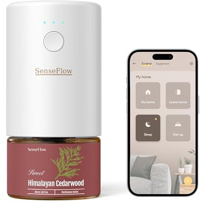 SenseFlow Aroma Diffuser für Ätherische Öle Wi-Fi SF101S, Wasserloser Ultraschall Duftstecker Raumduft, 100% pflanzlich Lufterfrischer, 120-Tage Aroma für Zuhause bis zu 100 m² - Himalaya-Zedernholz