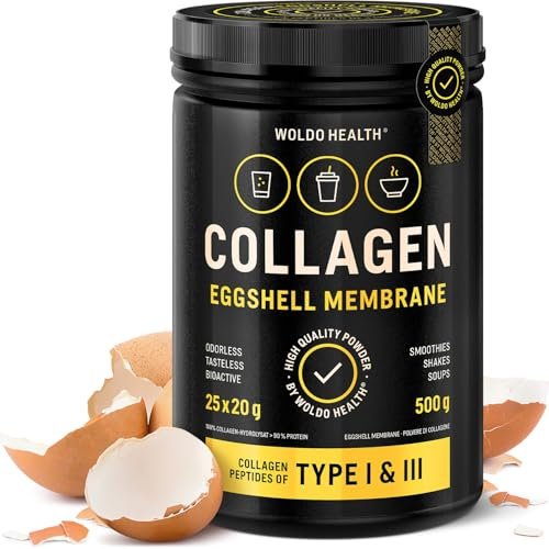 Colágeno con membrana de cáscara de huevo en polvo 500 g - tipo 1 y 3 de sabor neutro y fácilmente soluble