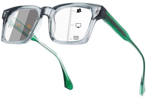 SKYWAY Mens Photochromic Progressive Multifocus Reading Glasses Blue Light Blocking, Anti UV/Eye Strain Computer Readers Large Frame Multifocal Eyeglasses Grey 1.5
