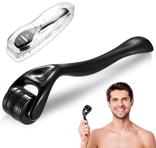 Roller Barba 0.5mm, Roller per Crescita Barba, Dermaroller 0.75mm, Microneedling Roller, Rullo di Microneddle per Cura del Viso e Capelli, Uomini e Donne, Set Derma Roller