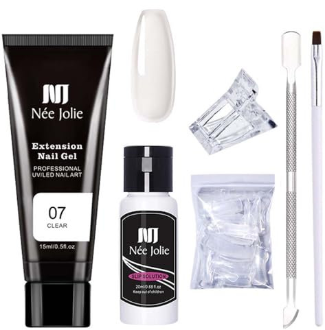 Polygel Kit - Clear Acrylic Extension Kit - Transparent Builder Gel Set With Tools - All in One Strengthener Hard Gel for DIY Nails