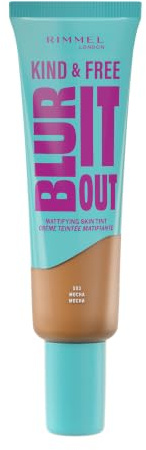 Rimmel Kind & Free, Blur It Out Mattifying Skin Tint, 503 Mocha, Lightweight Matte Finish, Minimises Pores, Infused with Cica Complex and Vitamin E, SPF 20, All-Day Shine Control, 30ml