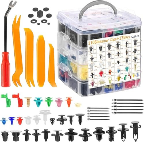 CALAMAANS Lot de 1240 clips de fixation pour pare-chocs de voiture - Rivets en plastique - Attaches de poignée de hayon - Clip de garniture de porte - Clips de garde-boue