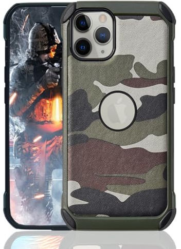 leobray for iPhone 12/12 Pro case,Heavy Duty Protective Bumper Shockproof Armor Ultra Hybrid Rugged Camouflage Case for iPhone 12/12 Pro-Camo Green