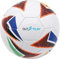Out2Play Fußball, Mehrfarbiges Design mit Geometrischen Mustern, Weiß mit Orange und Blau