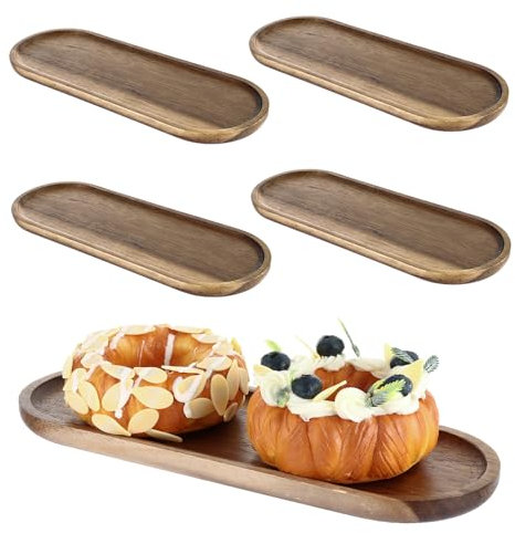 LOPYXBR 5PCS Wooden Trays Small Narrow Wooden Trays for Display, Oval Snack Board Platter with Raised Edge, Wood Serving Platter Set for Display Coffee Fruit Snacks Appetizer Sushi Food(29x10.5cm)