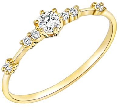 Wycian Trauringe Nickelfrei, Damen Ring 14 Karat Gold Zirkonia Gelbgold Größe 56 (17.8) mit Kleinen Zirkonia Gravur für Wife Jahrestag