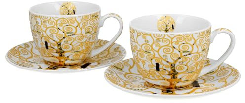 DUO ART GALLERY 2er-Set Tassen 270 ml TREE OF LIFE ECRU inspired by Gustav Klimt, New Bone China Porzellan