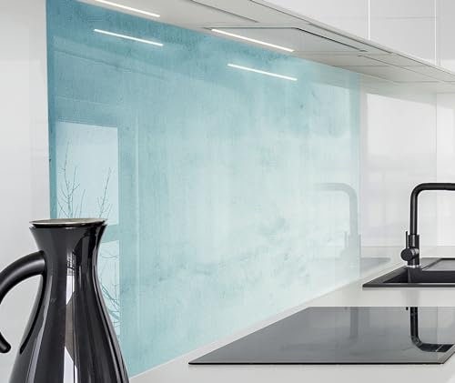timalo Spritzschutz Wand für Herd, Küche Küchenrückwand Glasoptik | Acryl Glas 2mm | Glasrückwand Acrylglas Wandpaneele Küchenspiegel | 280x58cm Beton Blaugrün