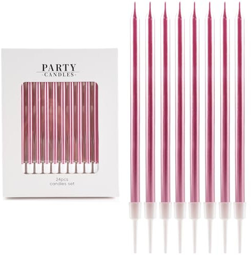24 candele di compleanno in metallo oro rosa – con supporti – candele decorative per torta – compleanno, matrimonio, festa per adulti e bambini, decorazione per feste elegante