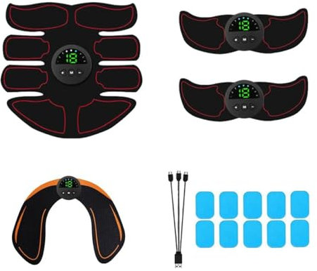Eozfly Electrostimulateur Musculaire Ceinture Abdominale - 6 Modes 19 Intensités | Appareil EMS pour Abdos, Bras, Jambes, Fesses | Rechargeable USB + Ecran LCD | Homme et Femme