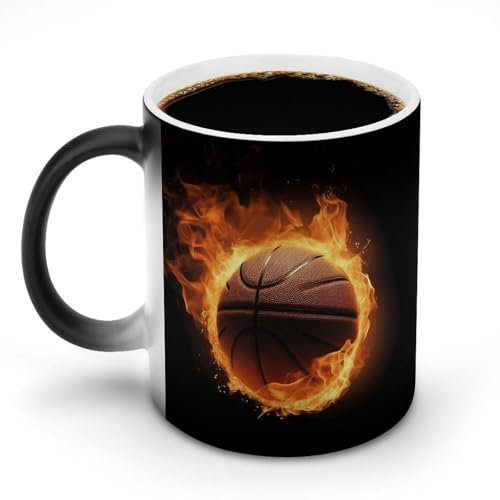 GHEPSDW Mug thermochromique Burning Basketball Pictures - Tasse de voyage en céramique amusante