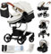 MoLi PU-Leder Kinderwagen 3 in 1, Kinderwagen mit Umkehrbarem Doppelschiebemodus, Buggy Bequemer Babywanne, Kombikinderwagen 3 in 1 Rahmen Aluminiumlegierung Faltbar Hohe Landschaft (B518 White)
