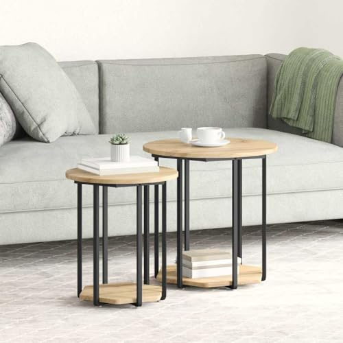 KTHLBRH Beistelltisch-Set, 2 Stück, Eiche Artisan und Schwarz, rund, modern, mit Stauraum und elegantem Design