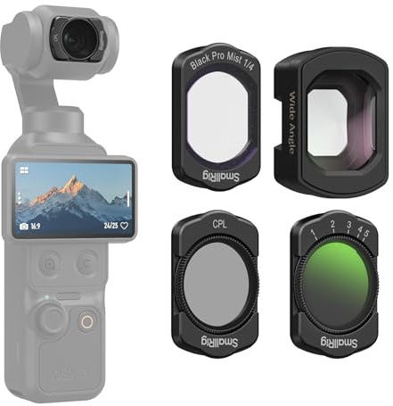 SMALLRIG Set di Filtri Magnetici Grandangolari, ND, CPL ed Effetti per DJI Osmo Pocket 3/4, Confezione da 4 Filtri Grandangolari, CPL, Diffusori Neri da 1/4, Fltri ND Variabili da 2 a 32 - 5834