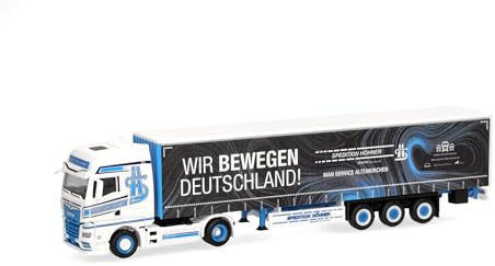 Herpa LKW Modell MAN TGX GX Gardinenplanen-Sattelzug Spedition Höhner/Wir bewegen Deutschland, Miniatur im Maßstab 1:87, Sammlerstück, Made in Germany, Kunststoff