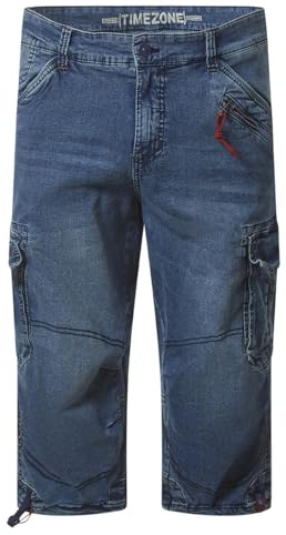 Timezone Herren 3/4 Cargo Jeans Loose MILESTZ Short Mid Waist Loose Fit W30-W40, Größe:W 40, Farbe:T2 50009.3444-03756 Blue Marble Wash