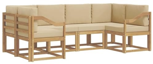 vidaXL Outdoor-Sofagarnitur mit Kissen 6 pcs Weiß und Beige, Akazienholz, modernes Gartensofa, Outdoor-Sitzgruppe, Gartenmöbel für die Veranda, wetterfest