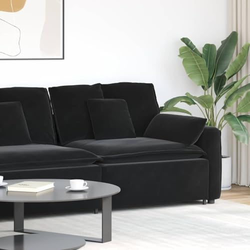 TUERYAFEK Modulares Sofa Endmodul mit Armlehne und Kissen, Samtpolsterung, Schaumstofffüllung, Metallrahmen, schwarz, 100 cm, flexibel Links oder rechts montierbar
