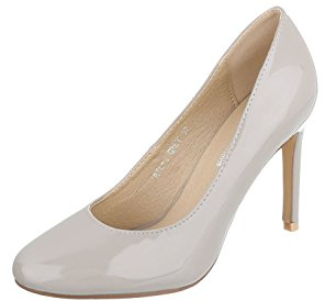 Edelnice Trachtenmode Elegante Damen Pumps High Heels in Lackoptik schwarz oder hellgrau Gr. 36-40 (36, hellgrau)